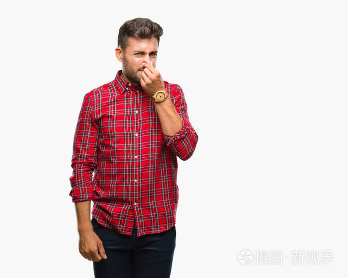 难以忍受的气味,用手指在鼻子上屏住呼吸