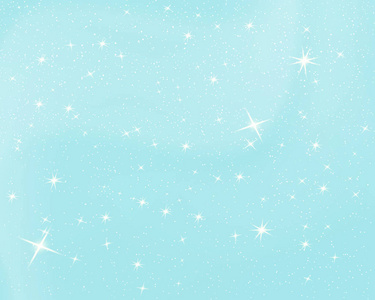 下雪了。蓝天上有星星和云彩。闪耀星空背景..带有雪花的矢量插图。冬天下雪的天空。10点。
