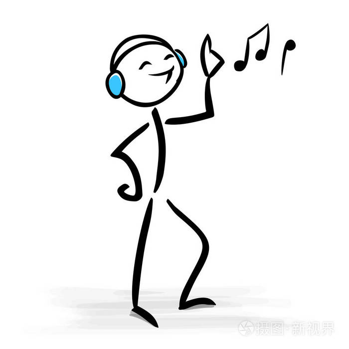 快乐的男人带着耳机听音乐棒数字矢量插图插画-正版商用图片16pc10-摄