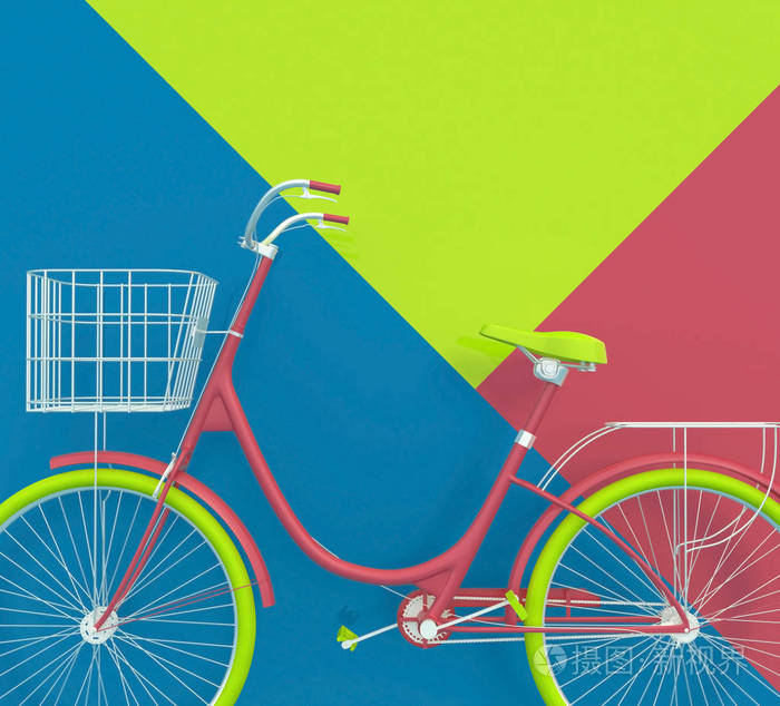 旧的复古自行车在五颜六色的背景上涂上鲜艳的颜色. 抽象概念.