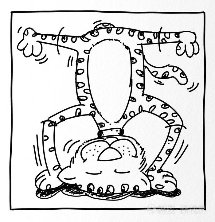 猫条纹微笑他做瑜伽是颠倒的所有男孩成人和儿童的幽默吉祥物人性化的