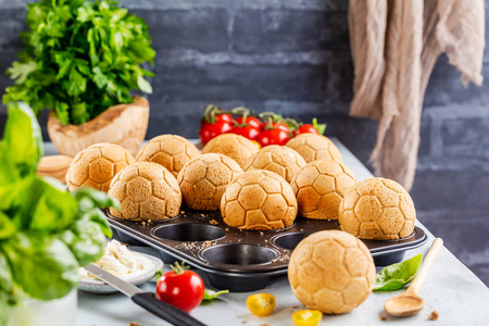  german garland, bread in form of ball and egg painted as footba