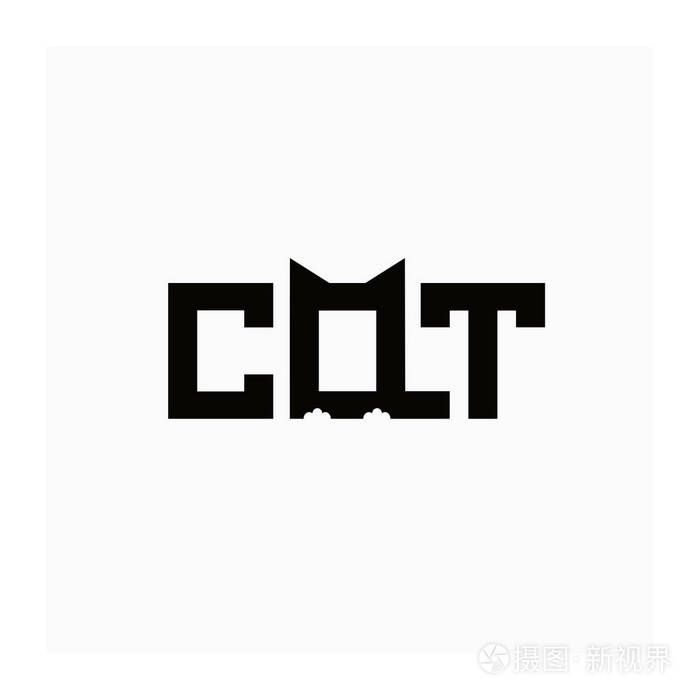 矢量插图图像猫猫的黑色标志文字猫包含符号猫有耳朵和尾巴