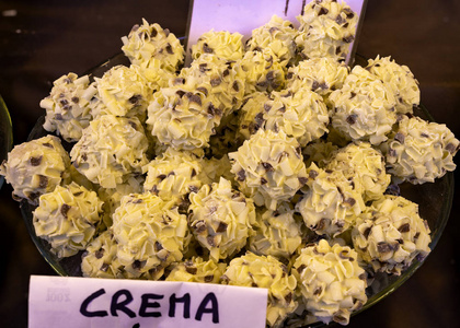 chocolate and cream truffles, beautifully arranged on a chocolat