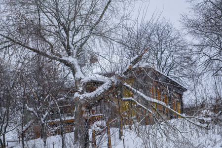 扎莱斯克地区大雪中乡村民宿的形象