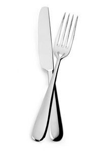 叉子和刀隔在白色上