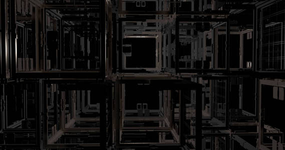 在黑暗的背景上制作图案的抽象盒子的场景。