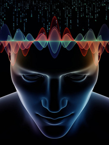 心理波动系列。 背景3D插图的人头和技术符号，以补充您的设计意识，大脑，智力和人工智能的主题