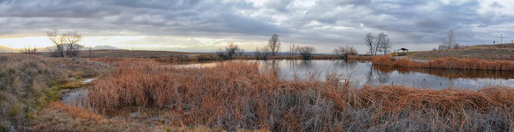 s Pond walking path, Reflecting Sunset in Broomfield Colorado su