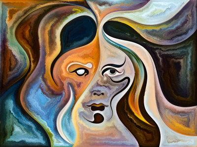 由人脸构成的背景,丰富的色彩,有机的纹理,流动的曲线,适合用于内心