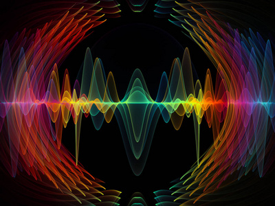 波函数系列。 彩色正弦振动背景光和分形元素，以补充声音均衡器音乐谱和量子概率主题的设计