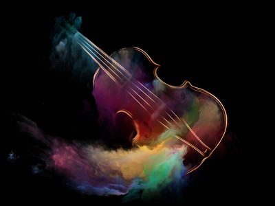音乐梦想系列。 小提琴与抽象色彩绘画在乐器旋律声音表演艺术与创意等主题上的编排