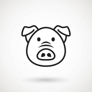 标志仔猪脸的轮廓风格. 卡通猪头的图标. 中国新年2019生肖.