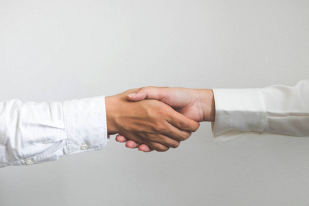 商务握手。 商务人员握手完成会议成功协议谈判。