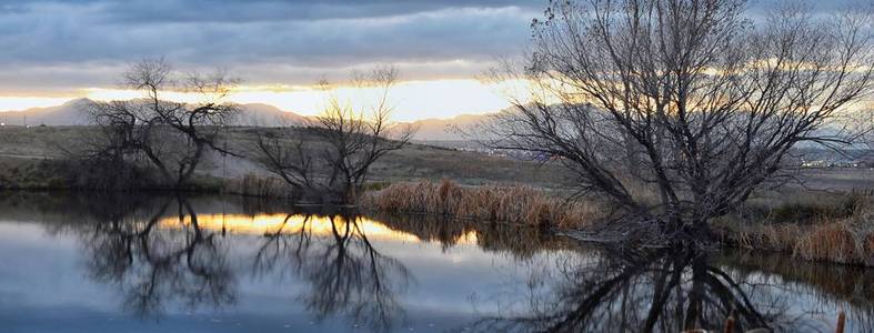 s Pond walking path, Reflecting Sunset in Broomfield Colorado su