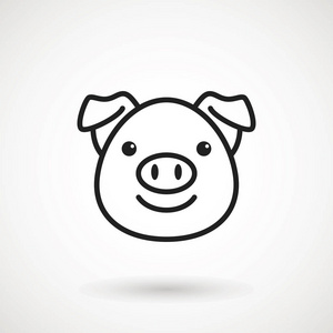 标志小猪脸与微笑的轮廓风格. 卡通猪头图标微笑. 中国新年2019生肖.