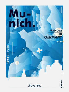 德国慕尼黑天际线城市梯度向量海报