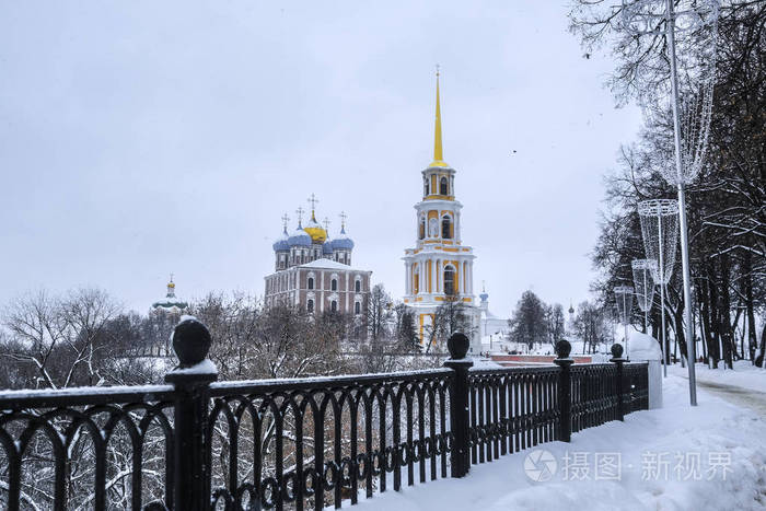 俄罗斯Ryazan2019年1月5日带有Ryazan克里姆林宫形象的景观