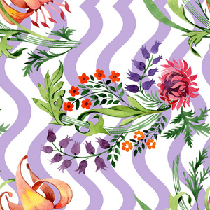 装饰花卉植物花卉。水彩背景插图集。无缝的背景模式