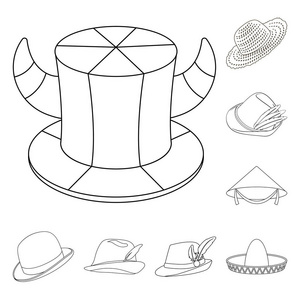 帽子和帽子徽标的独立对象。帽子和模型股票向量例证的汇集