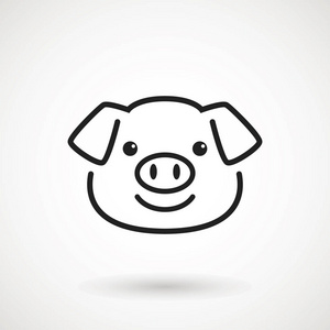 标志小猪脸与微笑的轮廓风格. 卡通猪头图标微笑. 中国新年2019生肖.