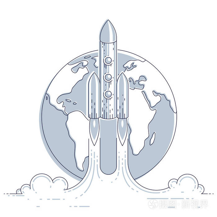画 火箭在地球上发射到未被发现的空间探索宇宙惊人的空间科学细线3d