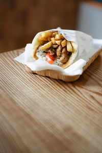  fried gyros roll.Junk food menu