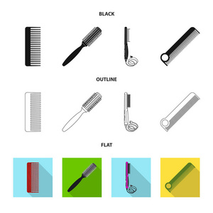 画笔和头发标志的矢量插图。网刷和梳子股票符号的收集
