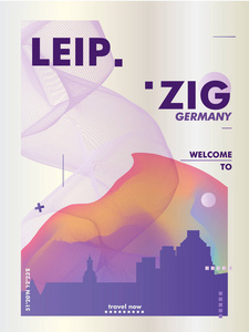 德国莱比锡天际线城市梯度向量海报