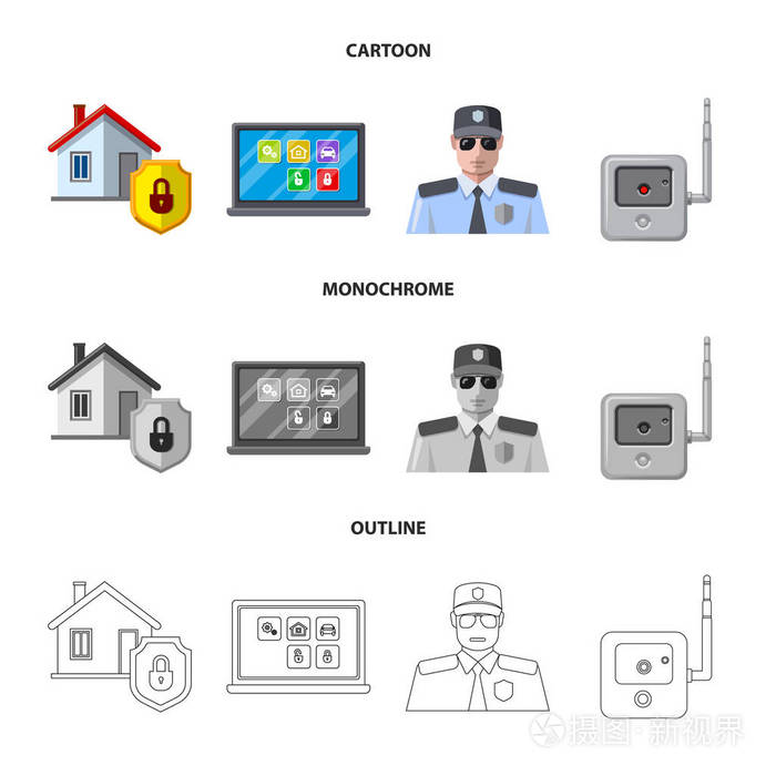 办公室和房子标志的向量例证。股票的办公室和系统矢量图标集