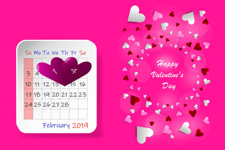 s Day vector with February calendar sheet. All is on a trendy pi