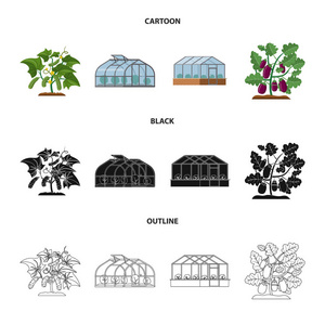 温室和植物标志的向量例证。一套温室和花园股票符号的网站