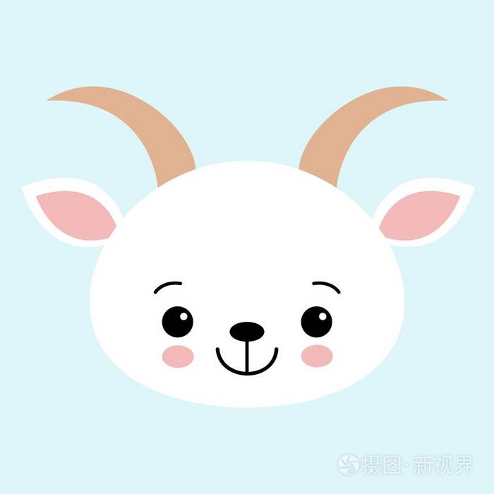 山羊可爱的插图在幼稚的平面矢量设计孤立的蓝色背景卡通人物