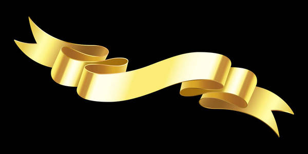 水平滚动字幕现实的黄金旗帜.金黄水平的庆祝丝带.