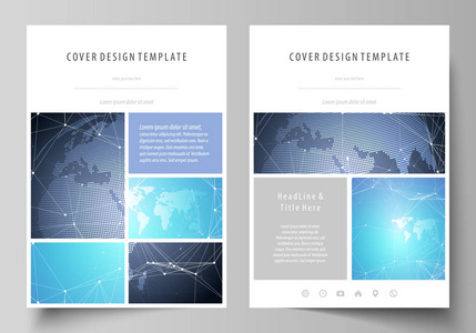 A4 格式的可编辑布局，矢量图包括小册子 杂志 传单 小册子 报告的设计模板。抽象的全球设计。化学模式分子结构