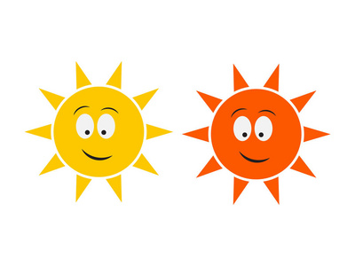 微笑的太阳图标。 卡通微笑太阳矢量