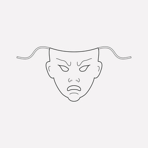 说明愤怒的面具图标线隔离在干净的背景上为您的网络移动应用程序徽标