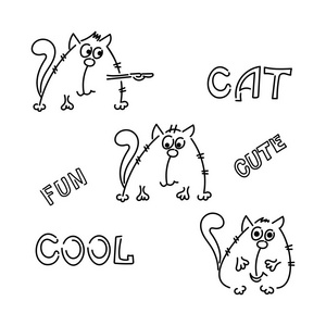 可爱的猫用猫酷可爱的字眼。 矢量。