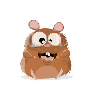 一只戴眼镜的仓鼠的滑稽卡通插图照片