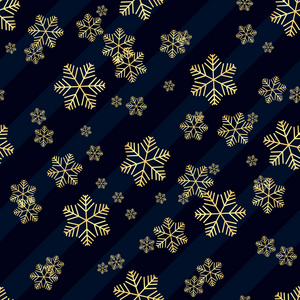 圣诞金色雪花无缝图案。金色雪花在蓝色和白色对角线背景。冬季雪纹理壁纸。标志假日, 新年庆祝向量例证