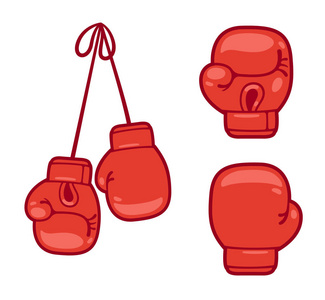 卡通红拳击手套一套。 孤立矢量插图。