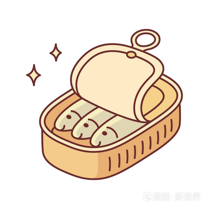 罐头里沙丁鱼或凤尾鱼的卡通画罐装鱼类矢量剪辑艺术插图