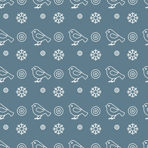 矢量无缝图案与雪花和鸟类。 圣诞节和2019年的背景。 包装织物印花的设计。