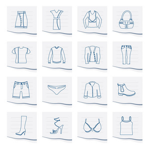 衣服和衣服图标上的一张纸矢量图标集
