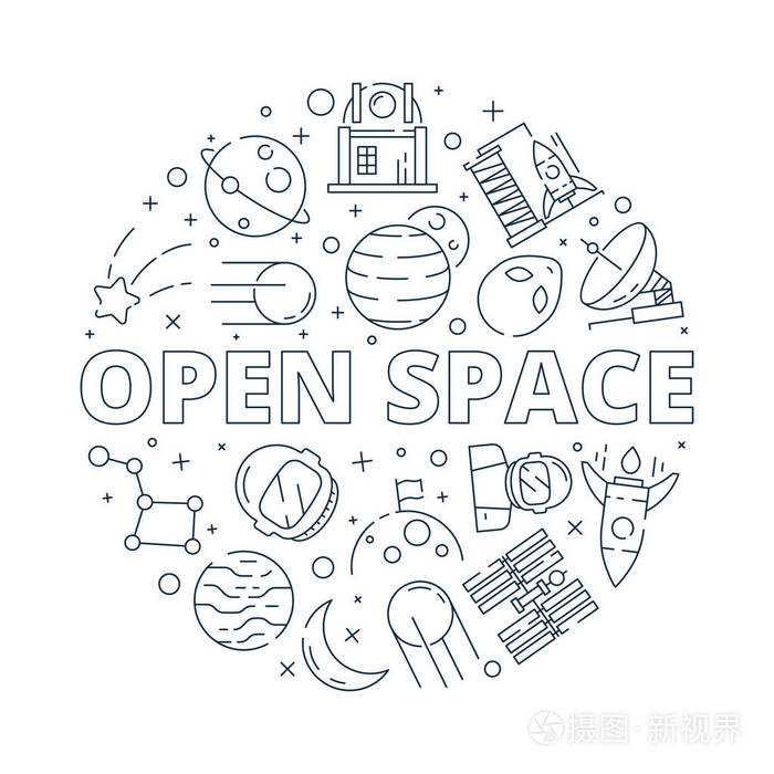 空间符号.宇宙星系占星术月亮星穿梭图标在向量圈子形状