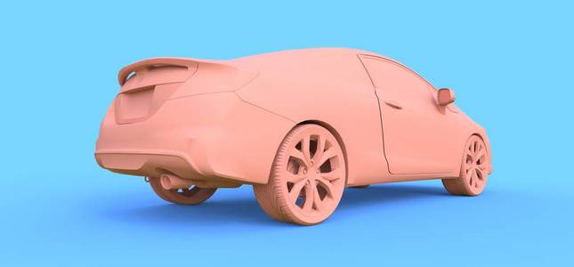 粉红色的小型跑车。 3D渲染