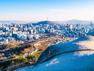 韩国首尔市美丽的建筑建筑城市景观和塔楼