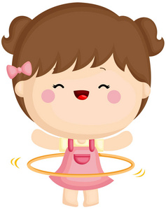 一组可爱的小女孩做呼啦圈的矢量不同爱好的卡通小女孩的矢量插画卡通