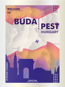 匈牙利布达佩斯天际线城市梯度向量海报