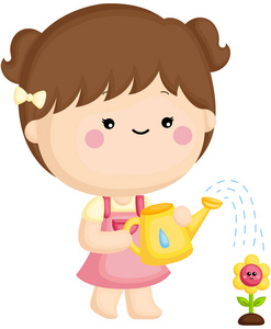 一组可爱的小女孩在浇花照片